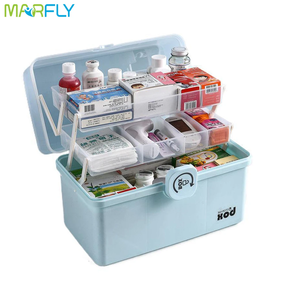

3 Tier Pill Case Plastic First Aid Kit Container Family Emergency Medicine Box Storage Organizer Large Capacity MultiFunctional