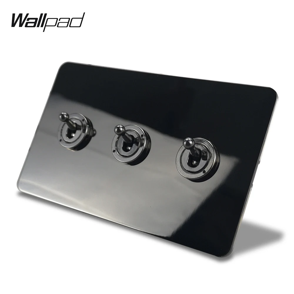 Wallpad 3 Gang 2 Way тумблер двойная электрический выключатель света черный никелевая
