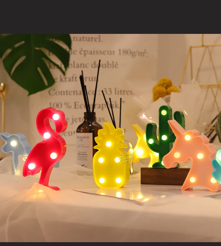 YAYU мультфильм настольная лампа 3D Корона/единорог голова кактус