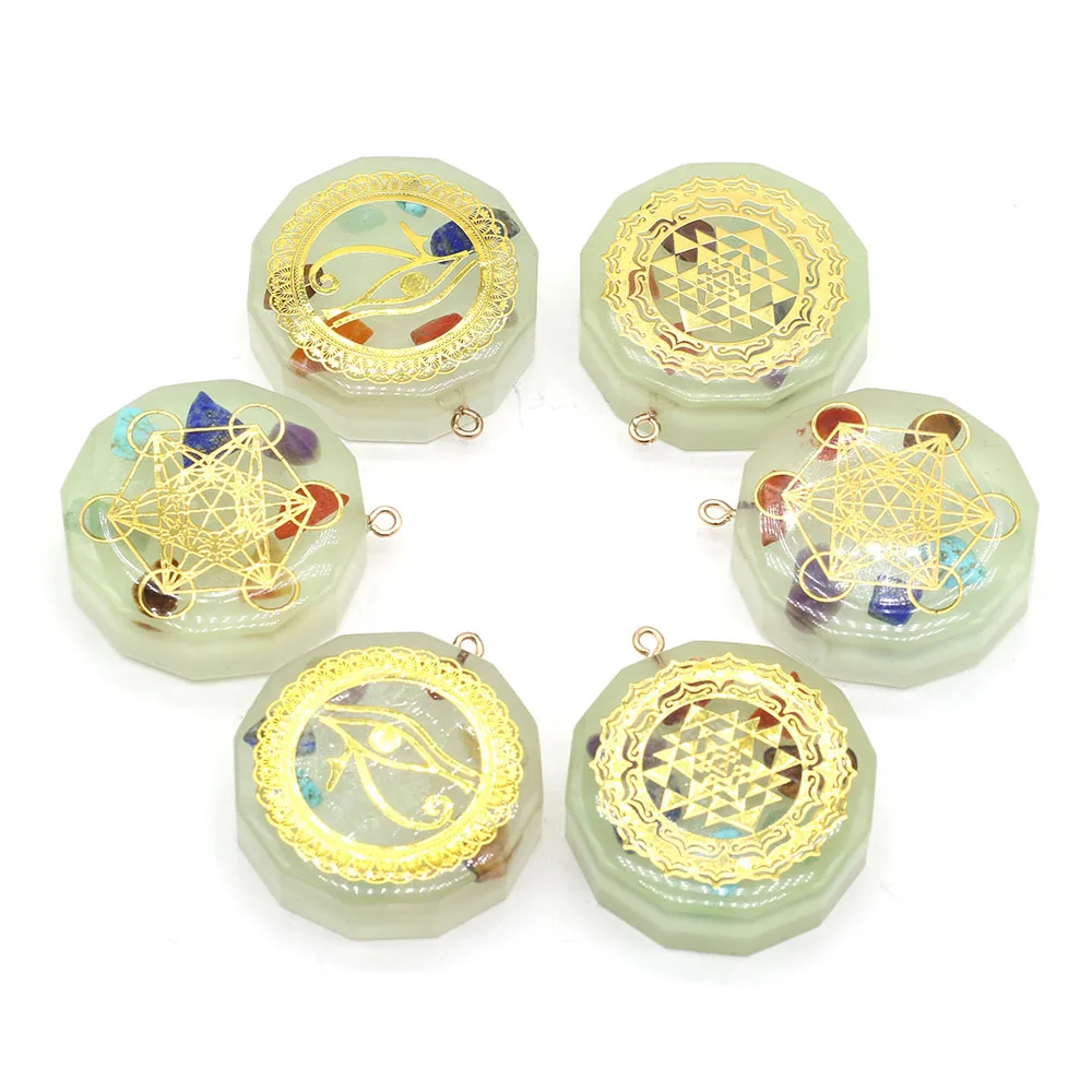 

1pcs Natural Resin Seven Chakras Reiki Heal Stone Charm Pendant for Necklace Earring Accessories Jewelry Making DIY Size 35x35mm