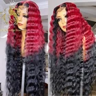 13x 4 парики из человеческих волос на сетке спереди с эффектом омбре красные бордовые 180% бразильские парики Remy красный волнистый парик для женщин с предварительно выщипанными волосами