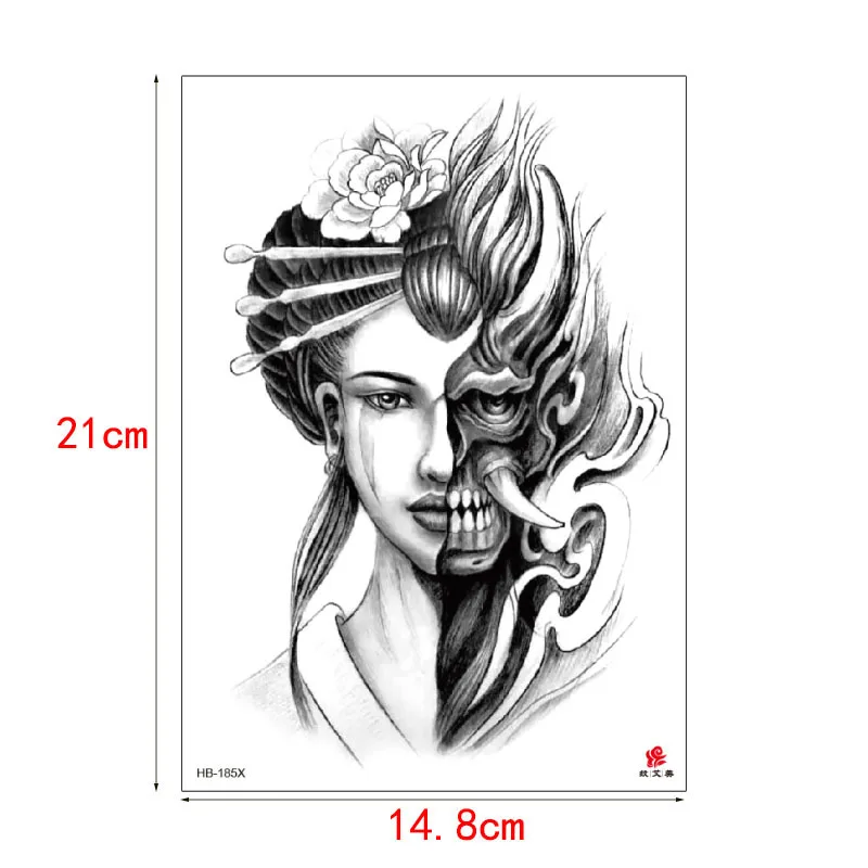 Fake Black Tattoo Ancient Beauty Women Guan Yu Tearing Girl Design Water Transfer Temporary Sticker Body Arm Back Leg Men | Красота и