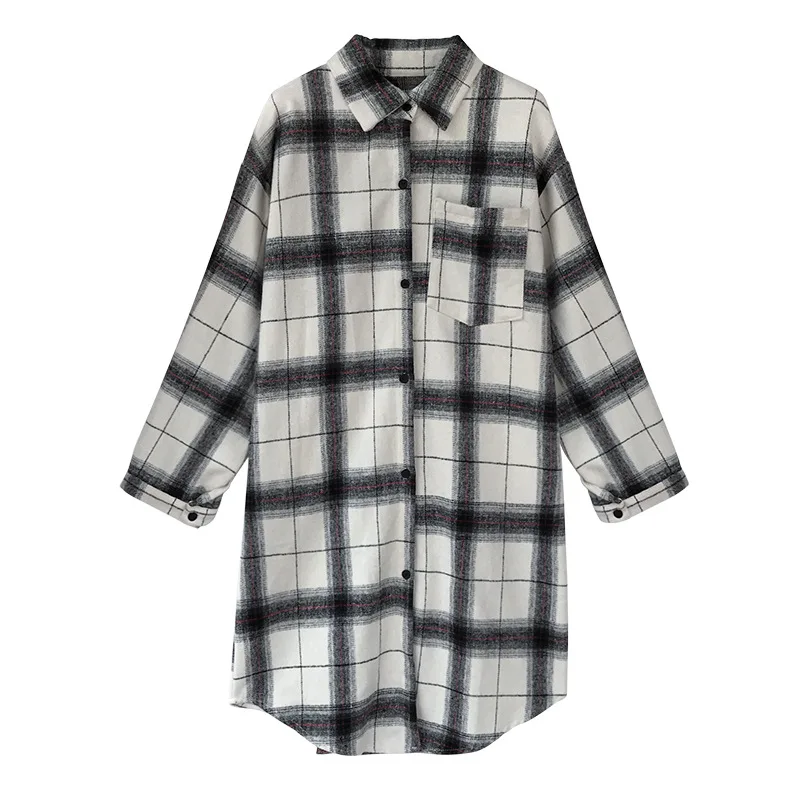 Женская свободная клетчатая длинная рубашка размера плюс 5X в Корейском стиле на