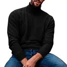 Однотонная рубашка размера плюс, Теплый Вязаный Мужской пуловер с высоким воротником, Мужская зимняя рубашка