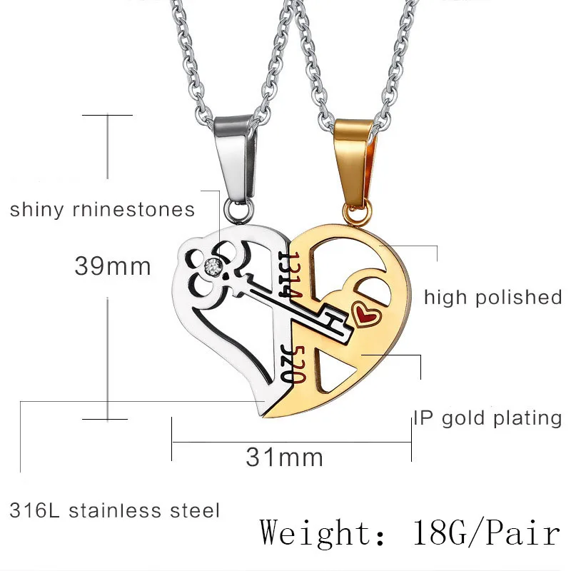 Пара ювелирных изделий Сердце Ключ Стразы кулон ее его любовь ожерелье для