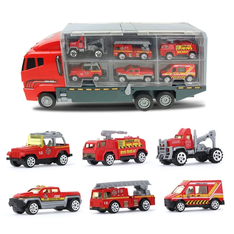 

1Set Kids Diecast Vehicle Mini Alloy Engineering Toys Fire Vehicle Model Truck with Ejection Carry Function Children Boys Gifts