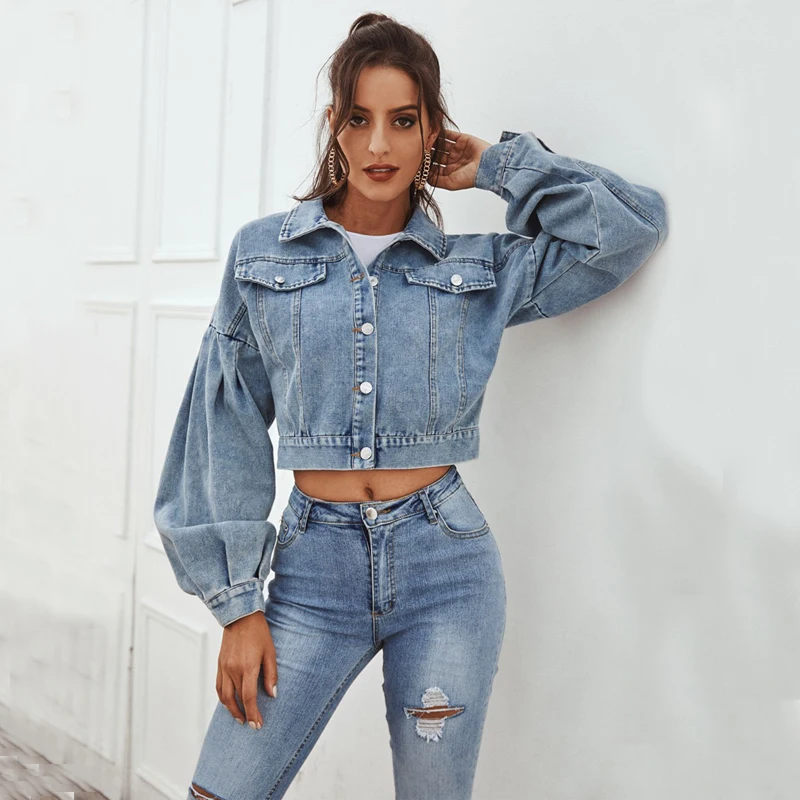 Для женщин Личность Фонари рукава укороченные джинсы бойфренда стиль деним