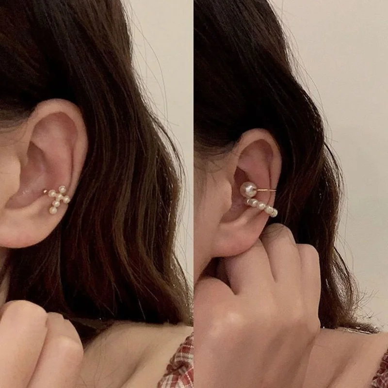 

2020 New Fashion 3pcs Minimalist Pearl Ear Cuff Pearls Cross Clip Earrings Without Piercing Elegant Earcuff Women Clips Jewelry