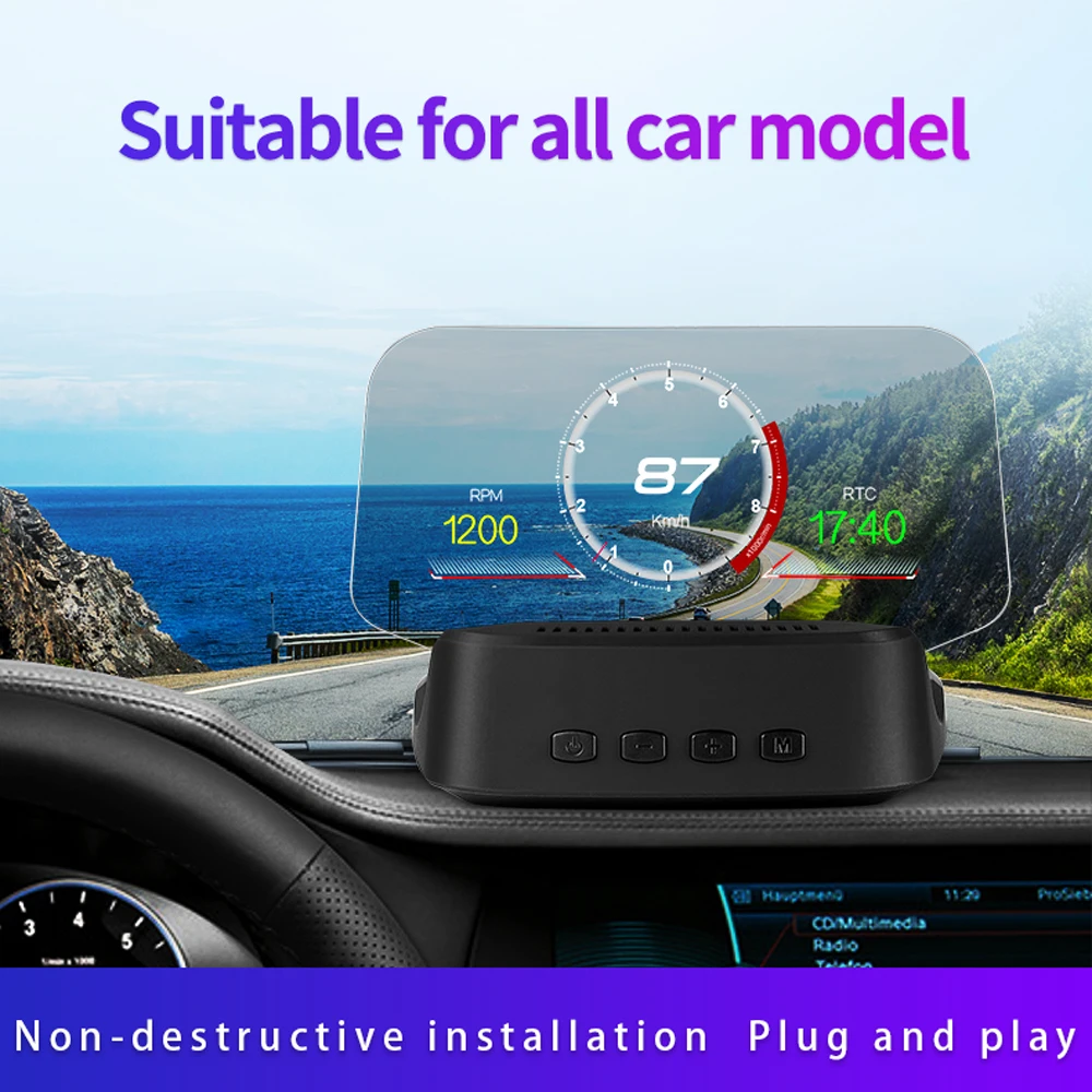 

HUD Car Smart Windshield Gauges GPS Navigation OBD2 Head Up Display Scanner On-board Computer Bluetooth Speedometer Projection
