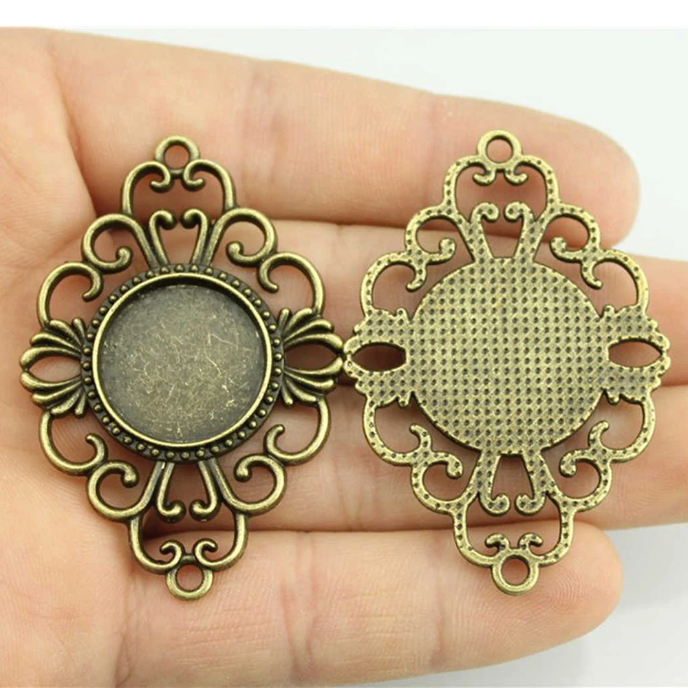 

3pcs 18mm Inner Size 53x36mm Outer Size Vintage Antique Bronze Cameo Cabochon Base Setting Bracelet Connector