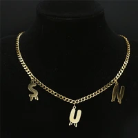 2022 fashion sun stainless steel letter chain necklaces for women gold color pendant necklace jewelry collar choker n7003suns03