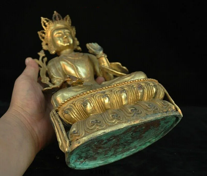 

wedding decoration 11"Old Tibetan Buddhism Bronze 24k gold Gilt Tara Kwan-Yin GuanYin Buddha statue