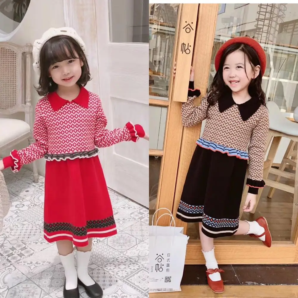 Платье для девочек с длинным рукавом шерстяное хлопковое вязаное платье свитер в