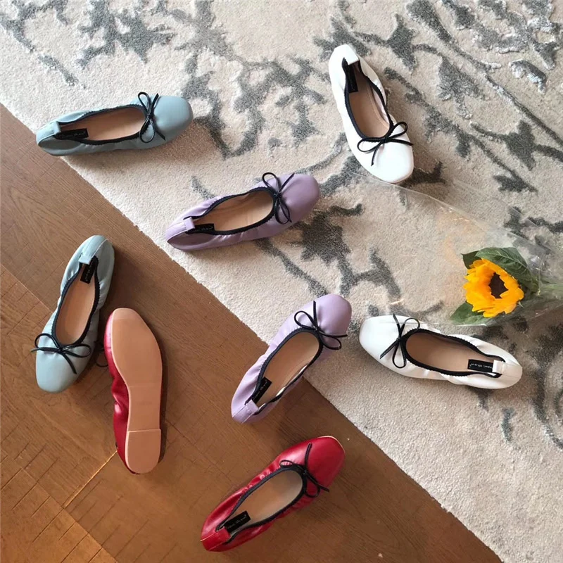 Bow-knot Flats Ballerina Ballet Shoes Comfy Slip on Anti-skid Pregnant Shoes Women Korean Square Toe Moccasins Hot