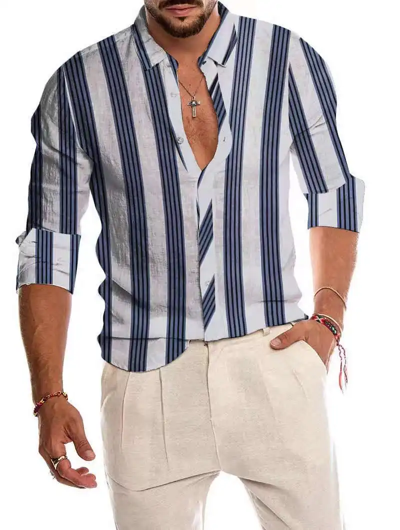 Men's Shirt Long Sleeve Hawaiian  Social Luxury Button Up Cardigan Blouses Wholesale 2021Single Breasted Turn-down Collar Broad