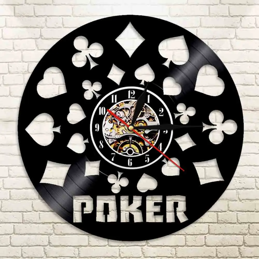 Poker King Rummy Play Cards виниловая запись черные Висячие 3D настенные часы светодиодный
