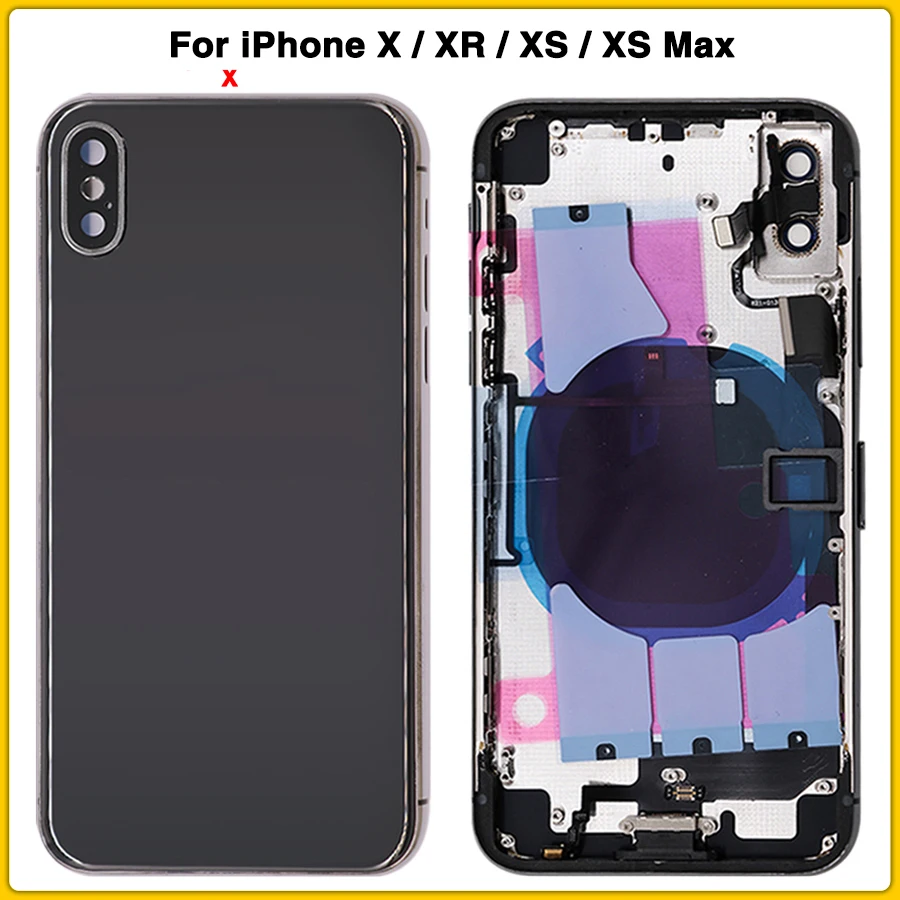 Для iPhone XR XS Max батарея задняя крышка Дверь задняя крышка+ средняя рамка Шасси с гибким кабелем полный корпус чехол для iPhone X