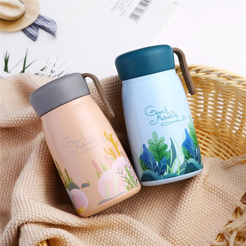 Детская пищевая бутылка сладкая термокружка из нержавеющей стали 304 для горячей воды с портативной веревкой для детей школьного возраста 380 мл.