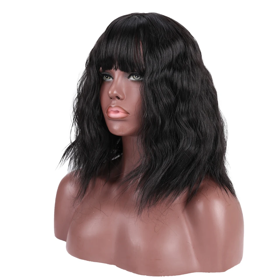 Allaosify синтетические Короткие парики для женщин черный с челкой вьющиеся волосы