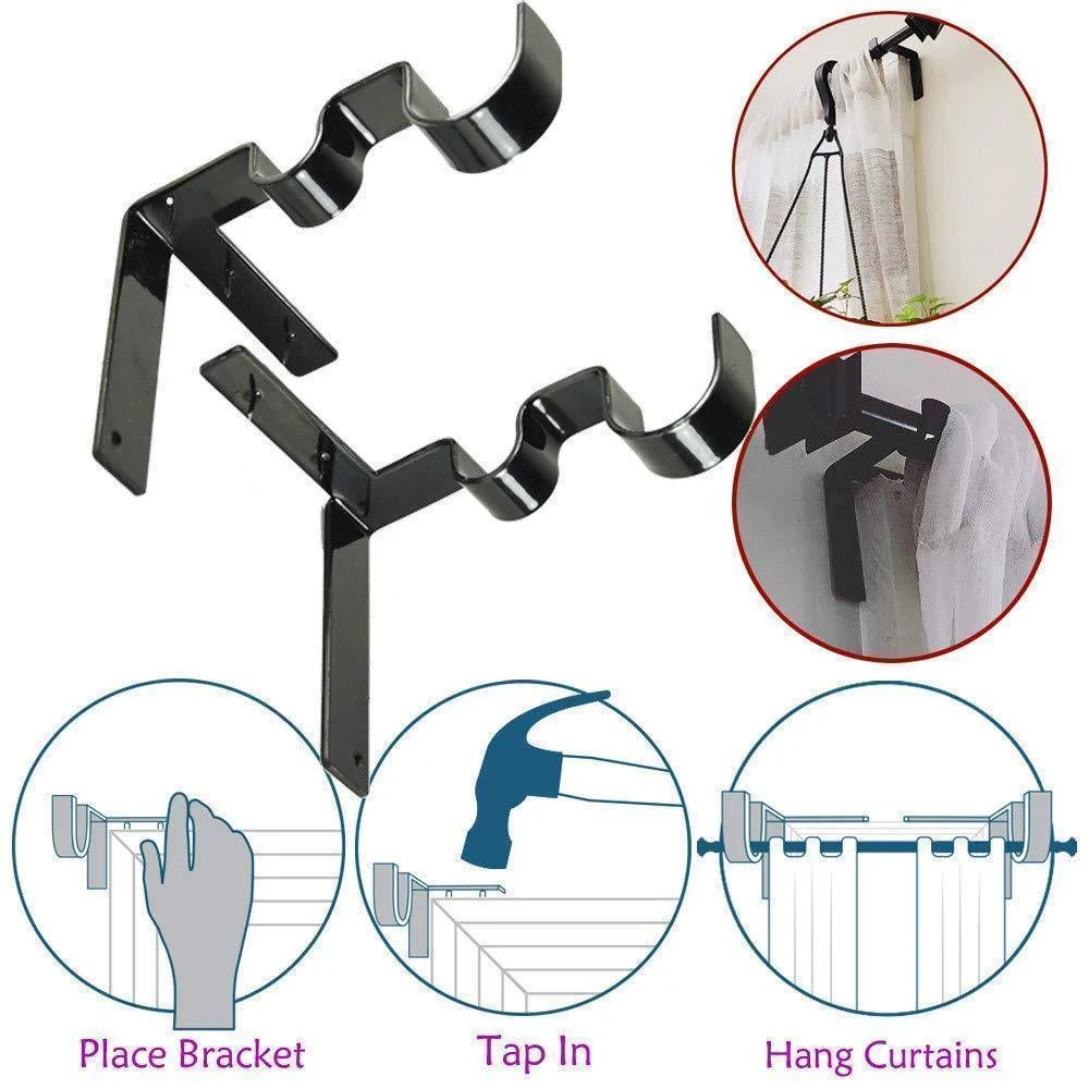 

2PC Single Hang Curtain Rod Holders Bracket Into Window Frame Curtain Rod Bracket Curtain Rod Bracket Black curtain rod bracket