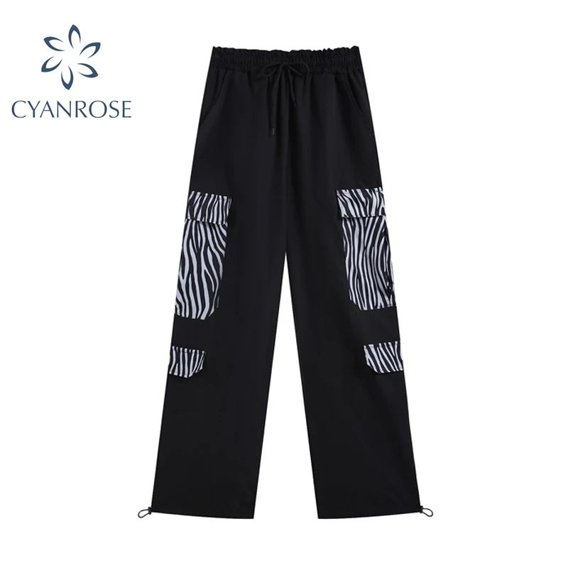 Модные черные женские брюки с высокой талией в стиле Харадзюку повседневные