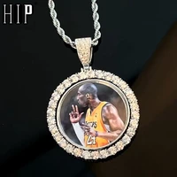 hip hop round rotating double sided iced out bling custom made photo cubic zircon necklacependant for men jewelry tennis chain