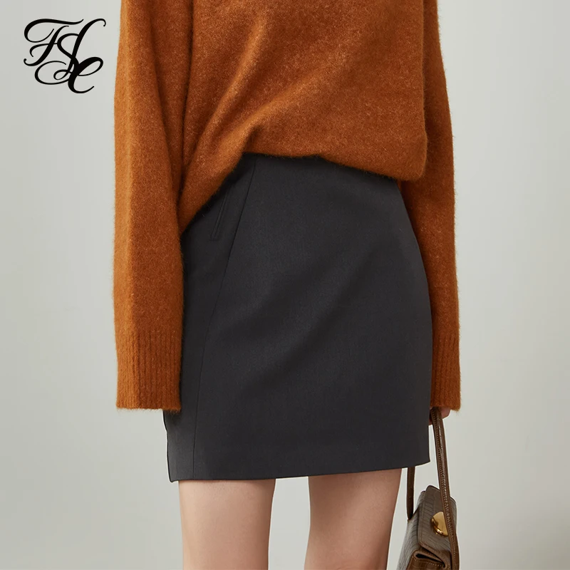 

FANSILANEN Women All-match Irregular Slim A-line Mini Skirts Women's Fake Pocket Decoration Commuter High Waist Grey Hip Skirt