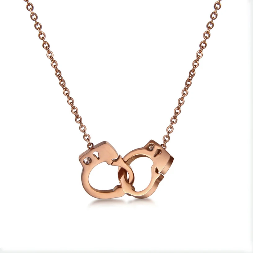 

Hot Sale Titanium Steel Handcuff Necklace Gold Color Simple Lovers Chokers Chain For Valentine's Day Gift