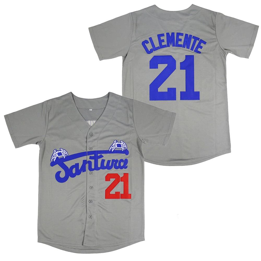 

BG baseball jerseys Santurce Crabbers 21 Clemente jersey Outdoor sportswear Embroidery sewing gray Hip-hop Street culture