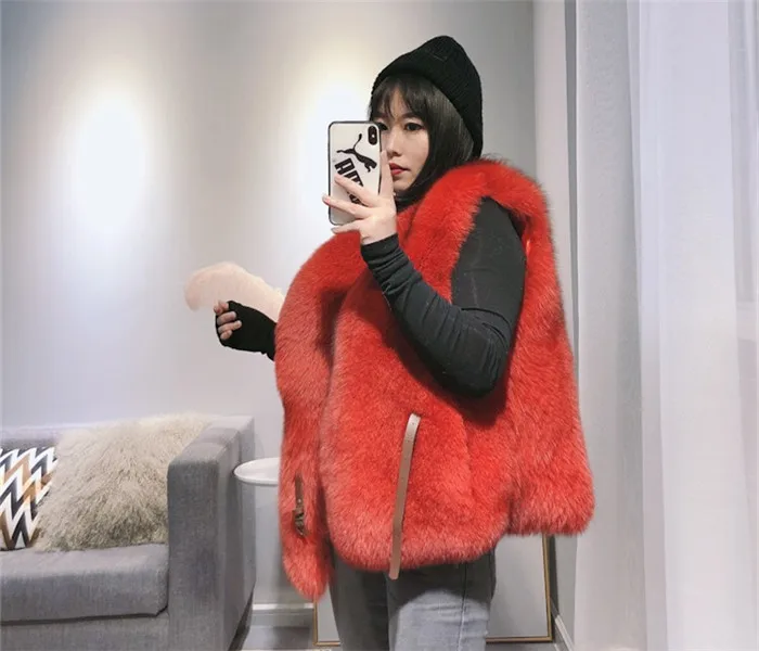 Winterjas dames натуральный Полный Пелт Настоящий Лисий Мех жилет костюм воротник женский натуральный Лисий жилет Зимний Средний Waiscoat