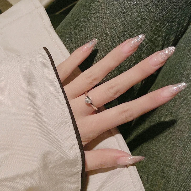 24 шт. накладные ногти блестящие длинные модные съемные накладки для маникюра