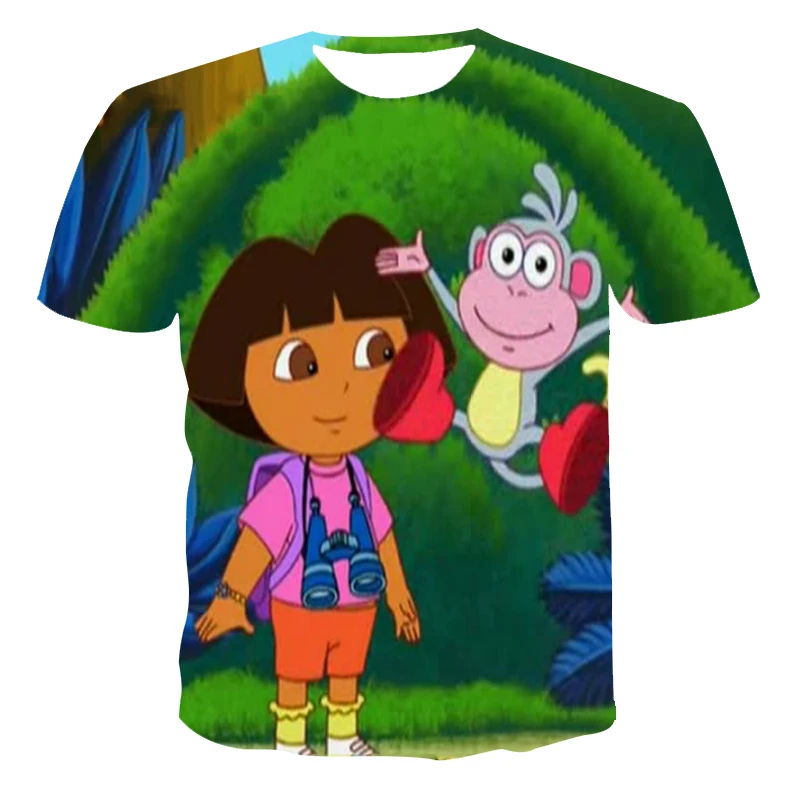 

New in 2020, children's cartoon Dora explorer in children clothes, 3D printed fashionable and cute T-shirt