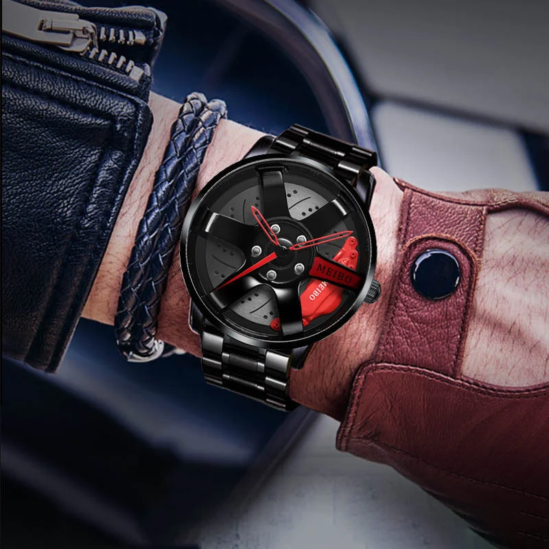 New Sport Watch Car Men Quartz Rim Hub Wheel Wristwatch Car Men Stainless Steel Watches