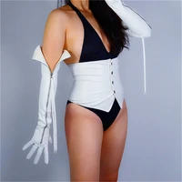 fashion long leather gloves female 60cm extra long silver zipper imitation leather white women pu gloves wpu219
