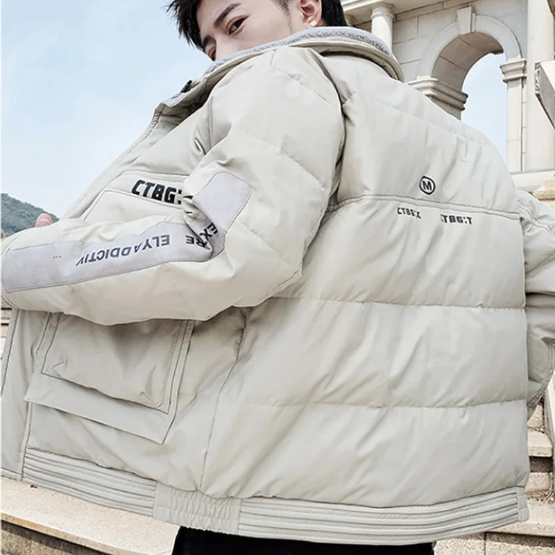 Tops 2022 Winter Thick White Duck Down Jacket Outwear Mens Warm Puffer Coats Loose Fur Stand Collar Zipper Down Parkas Clothing