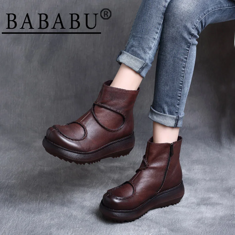 Новинка 2019 года сезон осень зима кожаные ботинки на платформе с боковой молнией в