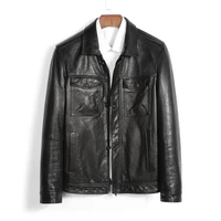 2021 autumn men quality oil wax sheepskin leather clothes casual daily slim leather genuine jackets