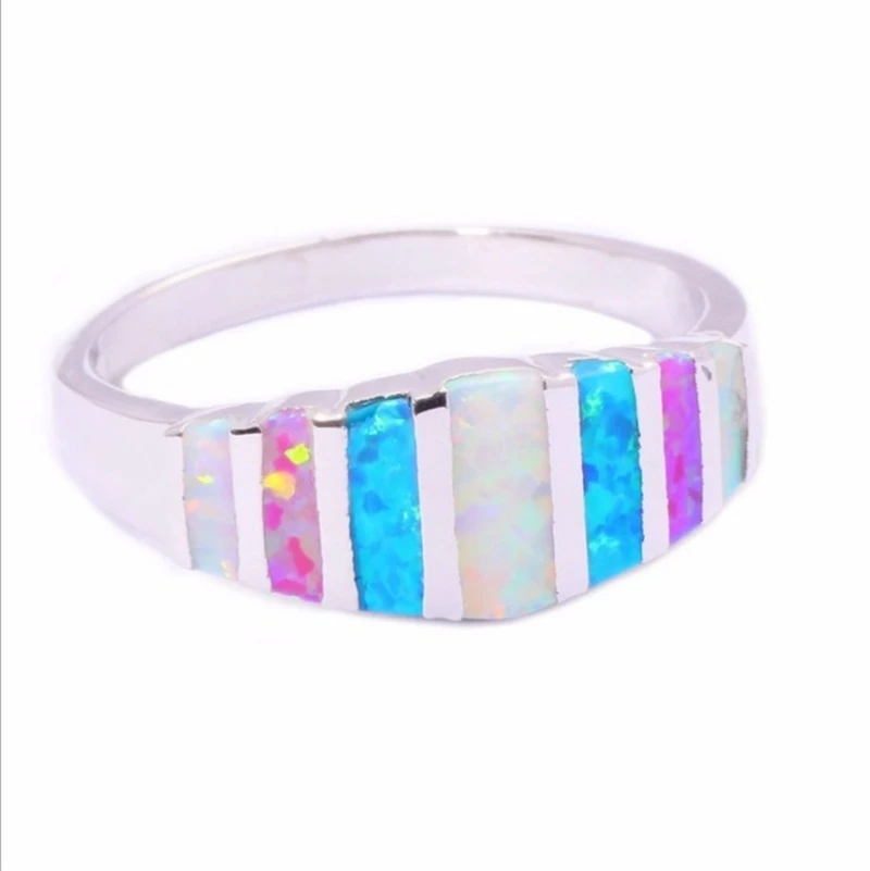 Модное серебряное кольцо с голубым и красным огненным опалом, модные ювелирные украшения, свадебное кольцо