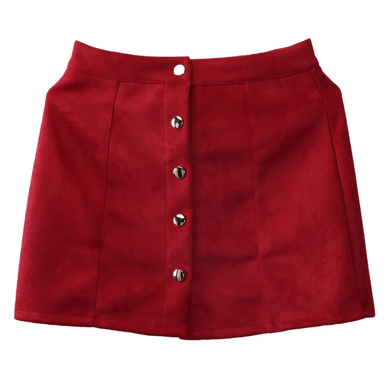 Бургундия VZFF Mode Elegante Vrouwen Dames Zomer Rokken Hoge Tail Enkele Breasted Effen Slanke A-lijn Suede Mini Rokken 2 Stijl - Цвет: Бургундия