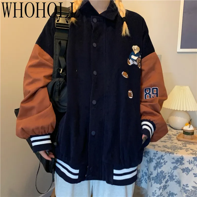 

Women Spring Baseball Uniform Autumn Winter Thick Korean Harajuku Street Style Coat Loose Plus Size BF Stitching Jacket
