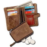 new retro short wallet cowhide crazy horse wallets with zipper coin purse genuine leather pockets rfid card holders wallet