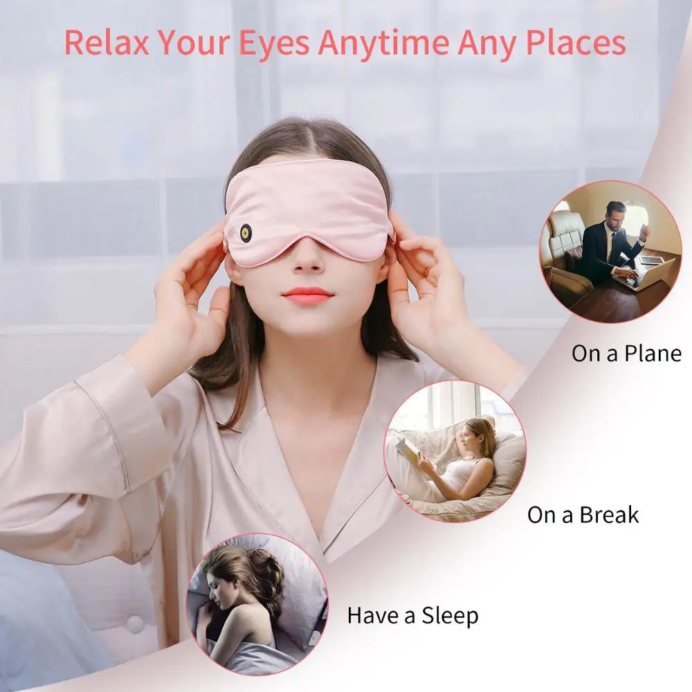 Маска для глаз шелковая с USB-магнитом многоразовая сна и сухого розовая |