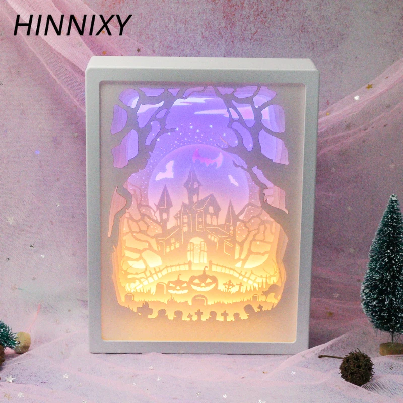 Hinnixy 3D Бумажная скульптура лампа креативная поделка ручной работы бумажная вырезка ночной Светильник Декор для спальни подарки на Рождество Хэллоуин