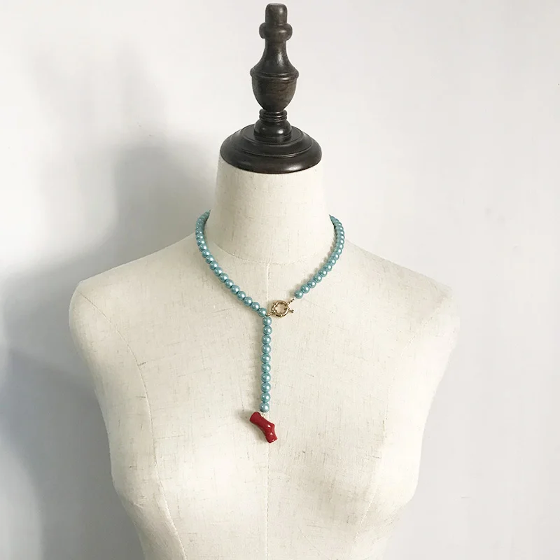 Фарфоровое синее жемчужное красное Коралловое ожерелье 2020 женские модные