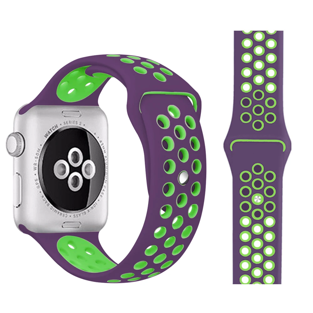 Модный спортивный силиконовый ремешок для часов apple watch 42 мм, 38 мм, 40 мм, 44 мм, браслет Nike+ Iwatch series 5/4/3/2/1 - Цвет ремешка: Purple with green