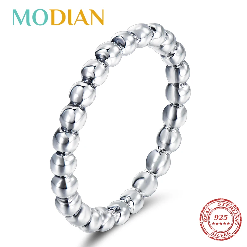 

Modian Minimalist Simple Real 925 Sterling Silver Fashion Beads Stackable Finger Ring For Women Charm Wedding Fine Jewelry New