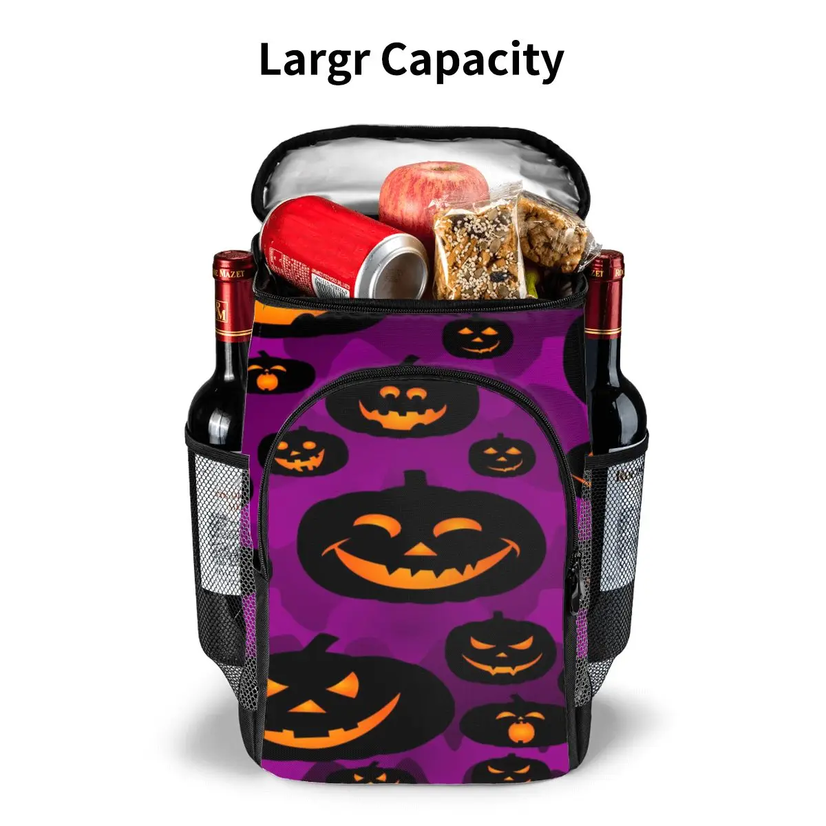 protable insulated thermal cooler waterproof lunch bag abstract pumpkin smile picnic camping backpack double shoulder wine bag free global shipping