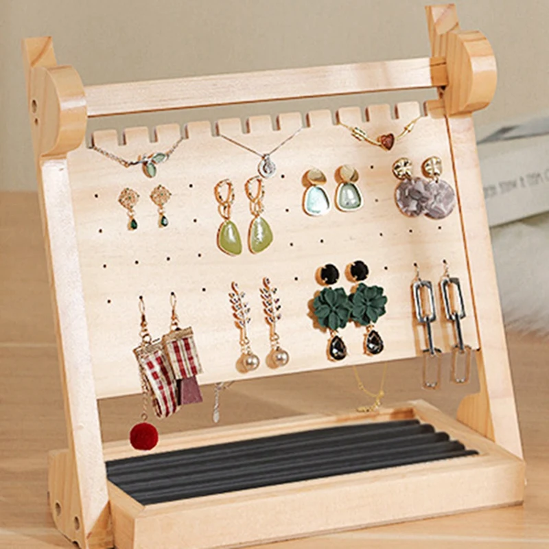 

Ring Display Holder Wood Color & Jewelry Organizer Wood Basic Storage Box - 3 Tier Jewelry Stand