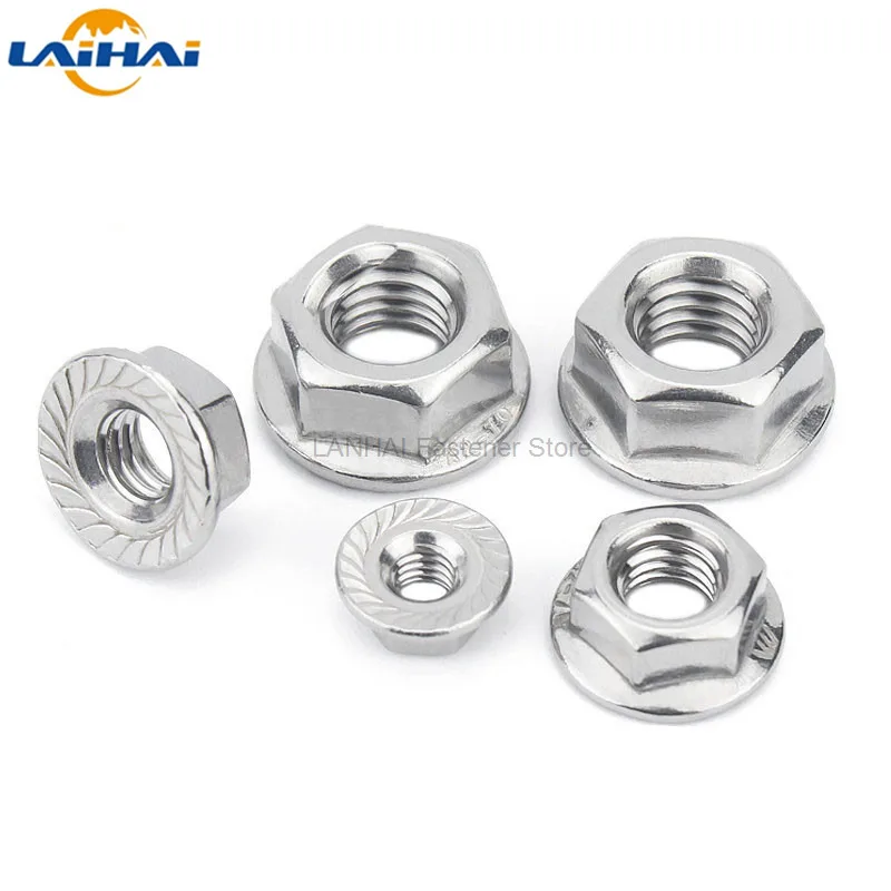 

2/5/10/25pcs M3 M4 M5 M6 M8 M10 M12 High Quality Stainless Steel Hexagon Hex Head Serrated Spinlock Flange Nut Lock Nut DIN6923