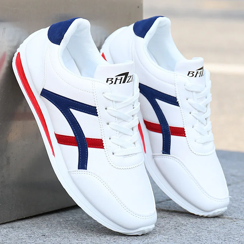 

New men's shoes fashion leather non-slip white shoes casual sports shoes men's round toe low-top comfortable running shoes